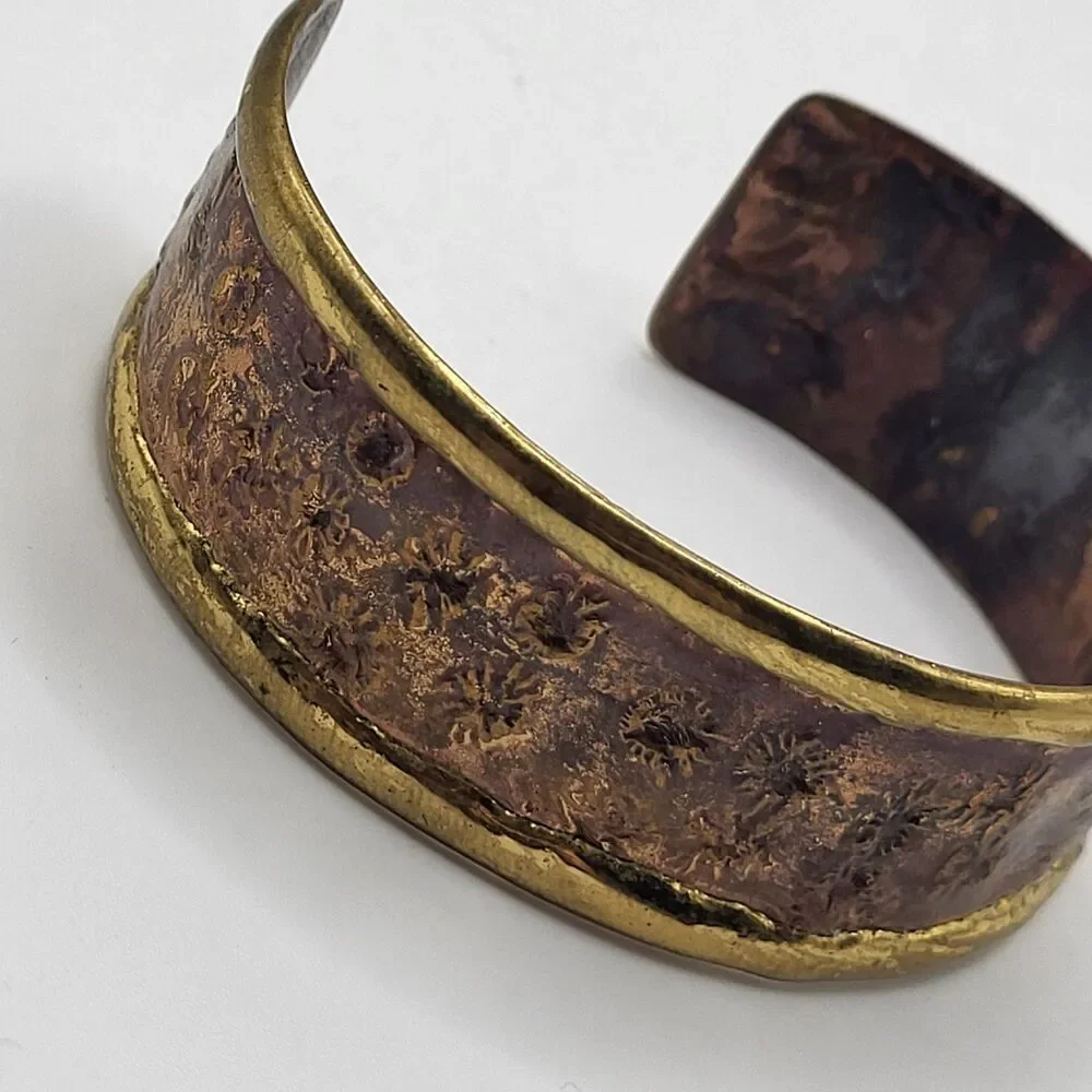 Gorgeous Bohemian Chunky Copper & Brass Bangle 8in Artisan 1in wide